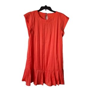 Maeve Anthropologie coral‎ shift dress ruffle hem